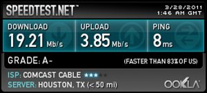 Comcast speedtest network benchmark