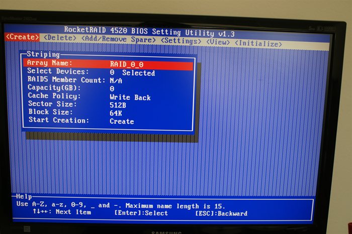 RocketRAID 4520 RAID Boot Manager Configuring Array