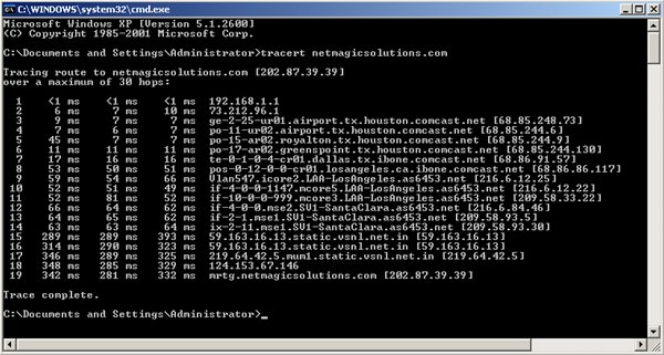 tracert from Houston to  netmagicsolutions in India