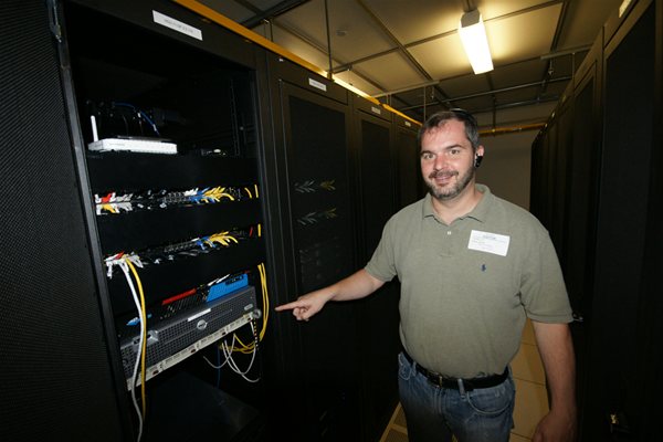 A technician on-site at a colo
